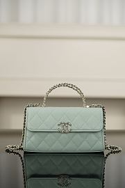 Chanel Flap Phone Hordel With Chain Grained Shiny Calfskin Gold-Tone Metal Light Green - 20x11x5.5cm - 4
