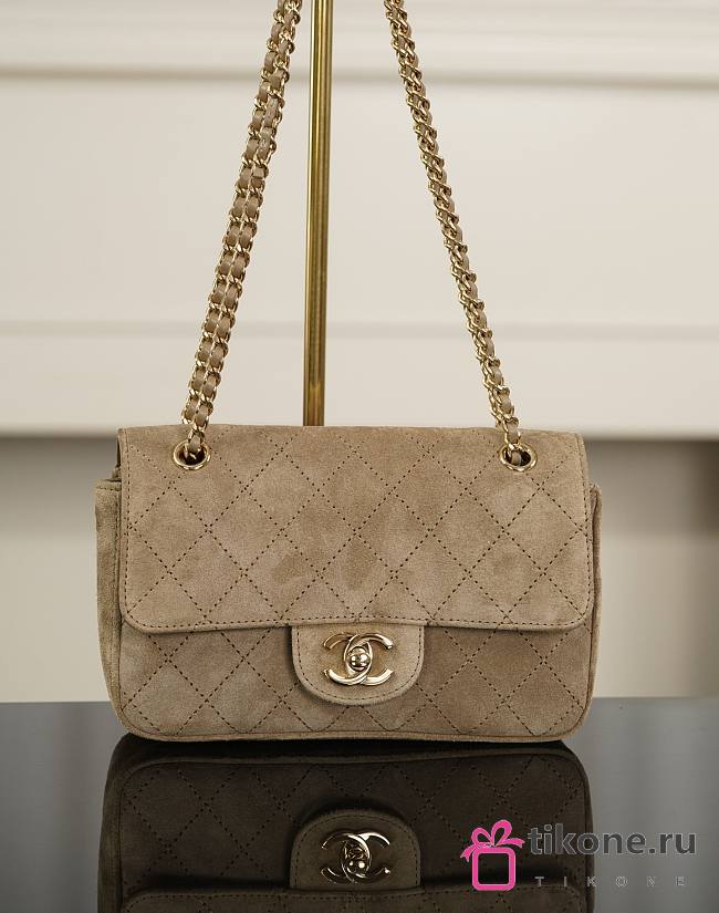 Chanel Mini Flap Bag Suede Calfskin & Gold-Tone Metal Dark Beige - 13x20x6cm - 1