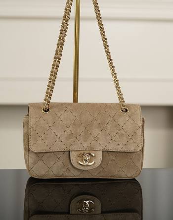 Chanel Mini Flap Bag Suede Calfskin & Gold-Tone Metal Dark Beige - 13x20x6cm