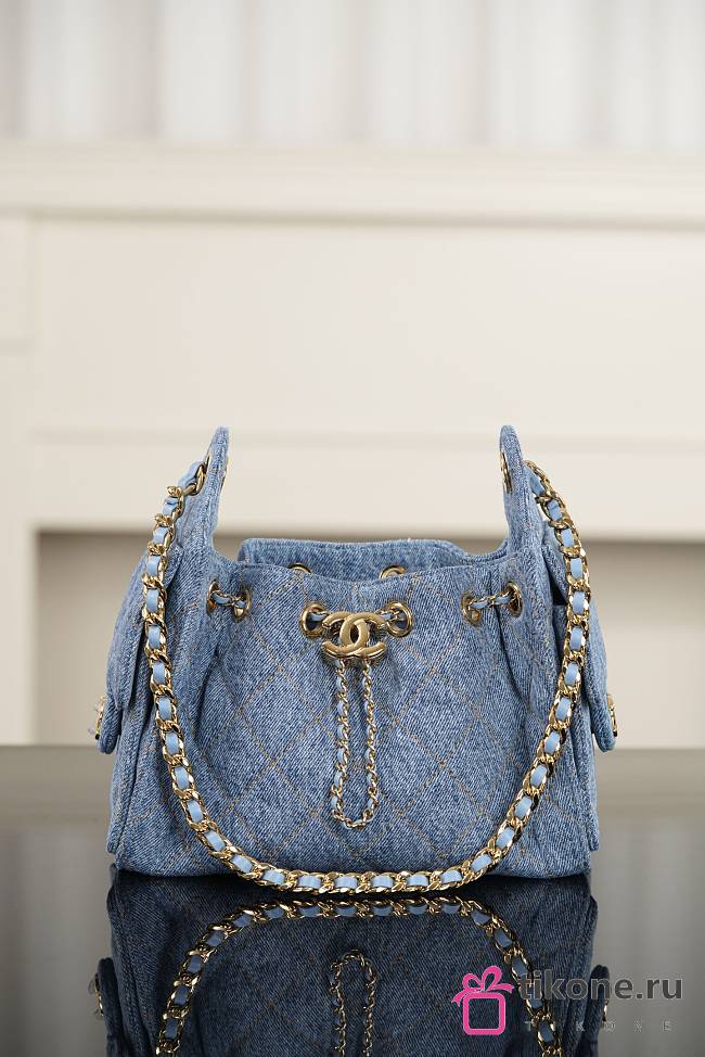 Chanel 25 Mini Handbag Denim & Gold Metal Blue & Orange - 22x20x12.5cm - 1