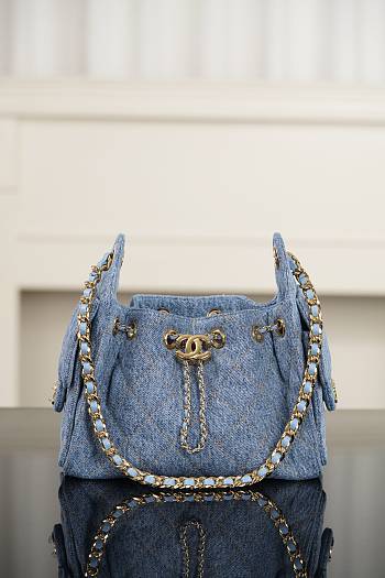 Chanel 25 Mini Handbag Denim & Gold Metal Blue & Orange - 22x20x12.5cm