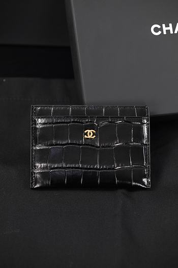 Chanel Card Holder Crocodile Embossed Calfskin & Gold-Tone Metal Black AP5191 - 7.5x11.2x0.5cm