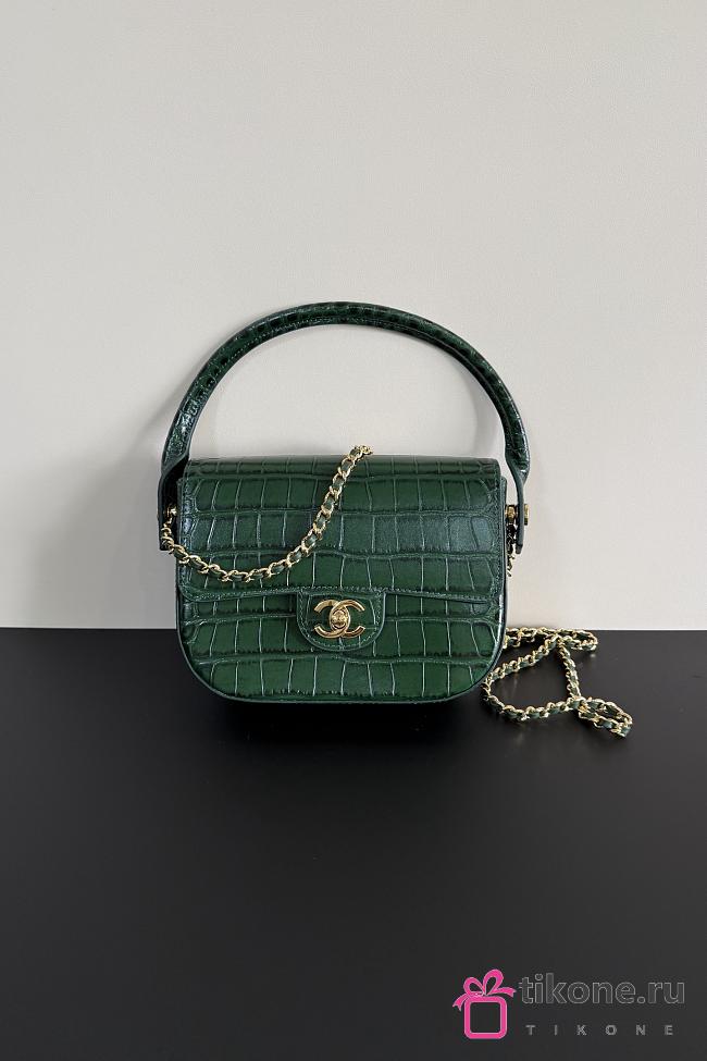 Chanel Mini Flap Bag with Top Handle Crocodile Embossed Calfskin & Gold-Tone Metal Green AS6424 - 14.5x19.5x5cm - 1
