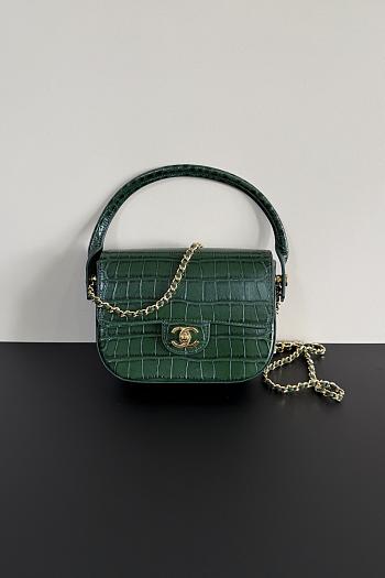 Chanel Mini Flap Bag with Top Handle Crocodile Embossed Calfskin & Gold-Tone Metal Green AS6424 - 14.5x19.5x5cm