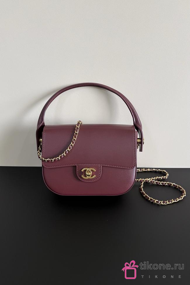 Chanel Mini Flap Bag With Top Handle Shiny Calfskin & Gold-Tone Metal Dark Burgundy AS6424 - 14.5x19.5x5cm - 1