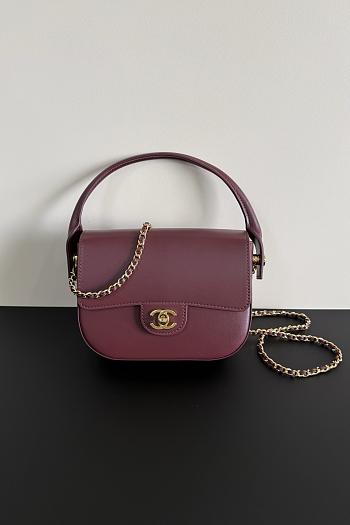 Chanel Mini Flap Bag With Top Handle Shiny Calfskin & Gold-Tone Metal Dark Burgundy AS6424 - 14.5x19.5x5cm