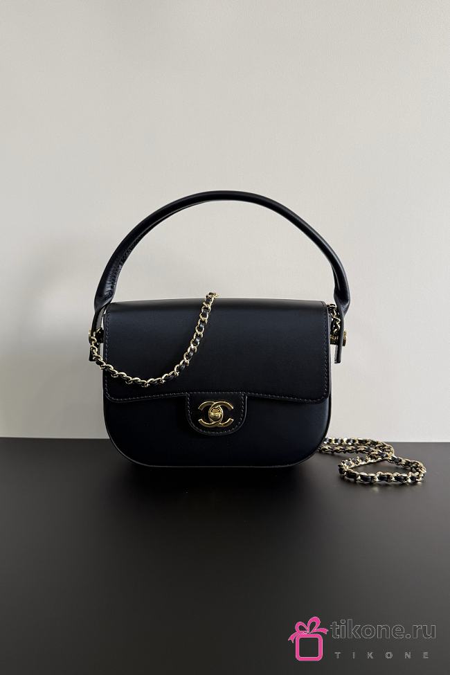 Chanel Mini Flap Bag With Top Handle Shiny Calfskin & Gold-Tone Metal Dark Black AS6424 - 14.5x19.5x5cm - 1