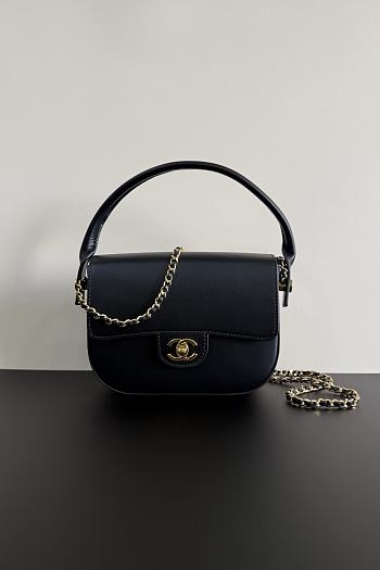 Chanel Mini Flap Bag With Top Handle Shiny Calfskin & Gold-Tone Metal Dark Black AS6424 - 14.5x19.5x5cm