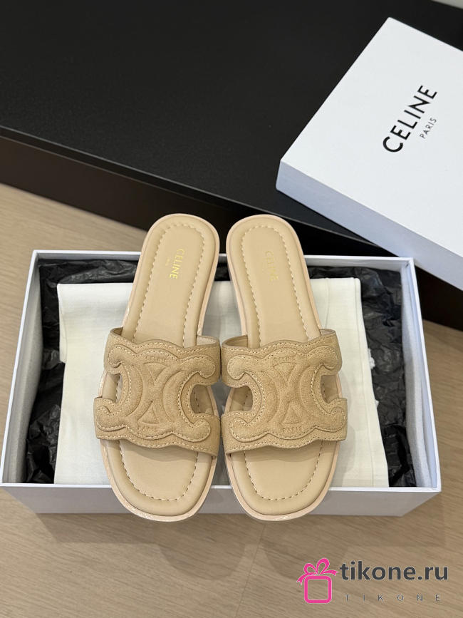 Celine Marina Triomphe Mule In Suede Calfskin Cream - 1
