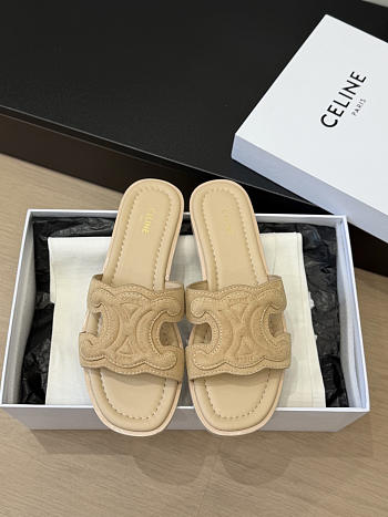 Celine Marina Triomphe Mule In Suede Calfskin Cream