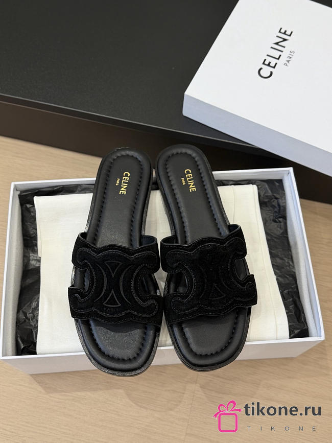 Celine Marina Triomphe Mule In Suede Calfskin Black - 1