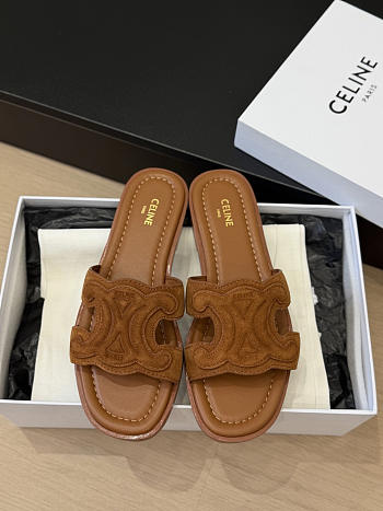 Celine Marina Triomphe Mule In Suede Calfskin Brown