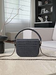 Chanel Mini Flap Bag with Top Handle Crocodile Embossed Calfskin & Gold-Tone Metal Gray AS6424 - 14.5x19.5x5cm - 3