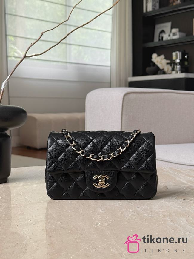 Chanel Classic Black Caviar Light Gold Hardware Bag - 12x20x6cm - 1