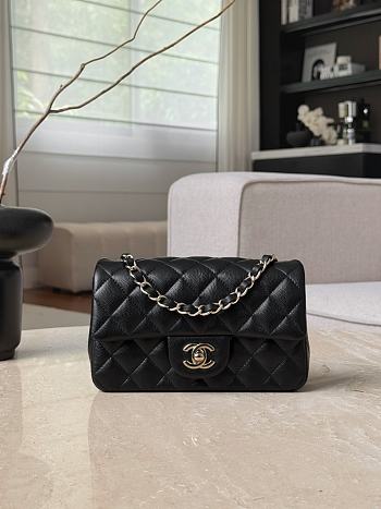 Chanel Classic Black Caviar Light Gold Hardware Bag - 12x20x6cm