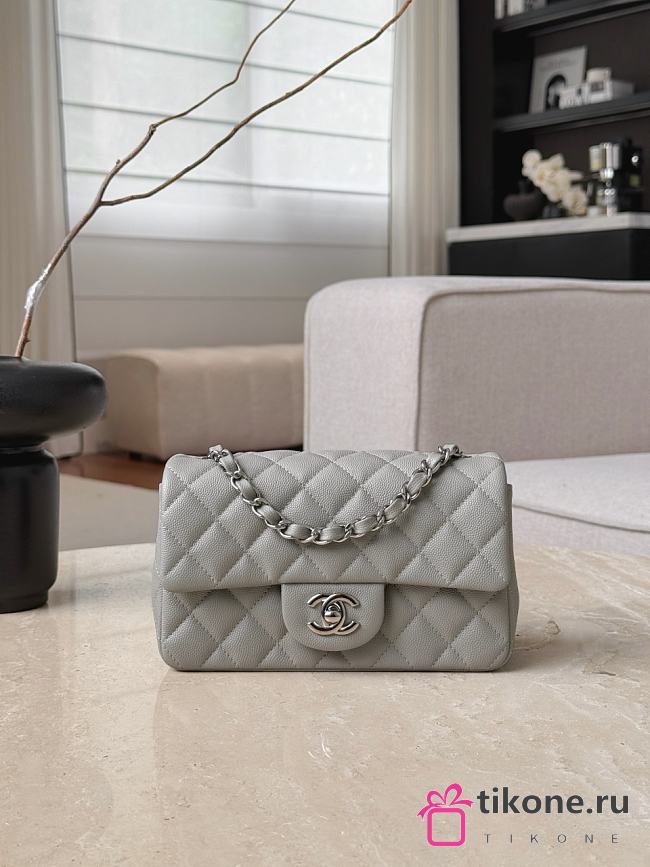 Chanel Classic Gray Caviar Silver Hardware Bag - 12x20x6cm - 1