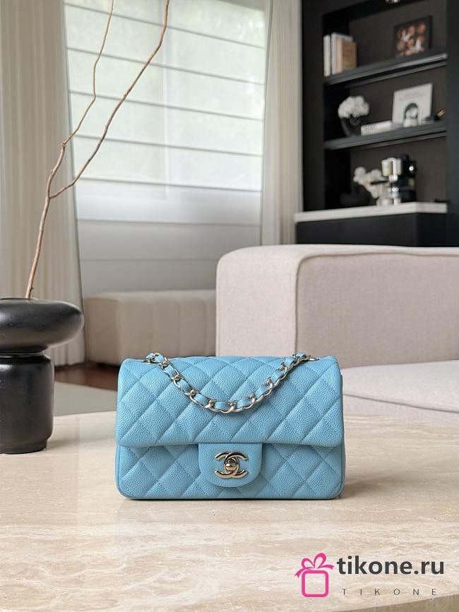 Chanel Classic Denim Blue Caviar Light Gold Hardware Bag - 12x20x6cm - 1