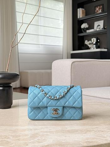 Chanel Classic Denim Blue Caviar Light Gold Hardware Bag - 12x20x6cm