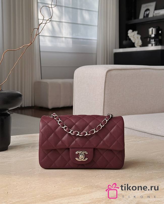 Chanel Classic Burrgundy Caviar Silver Hardware Bag - 12x20x6cm - 1