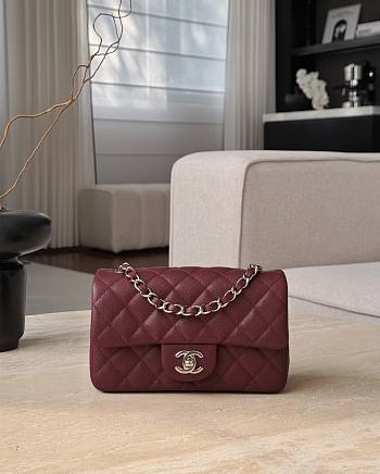 Chanel Classic Burrgundy Caviar Silver Hardware Bag - 12x20x6cm