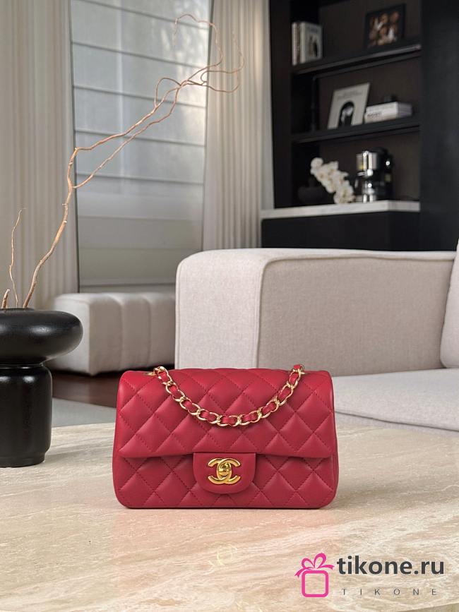 Chanel Classic Red Lamskin Gold Hardware Bag - 12x20x6cm - 1
