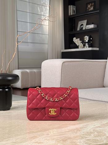 Chanel Classic Red Lamskin Gold Hardware Bag - 12x20x6cm