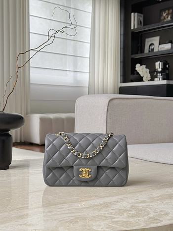 Chanel Classic Gray Lamskin Gold Hardware Bag - 12x20x6cm