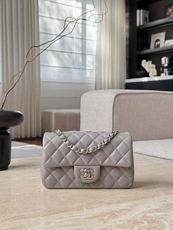 Chanel Classic Light Gray Lamskin Silver Hardware Bag - 12x20x6cm