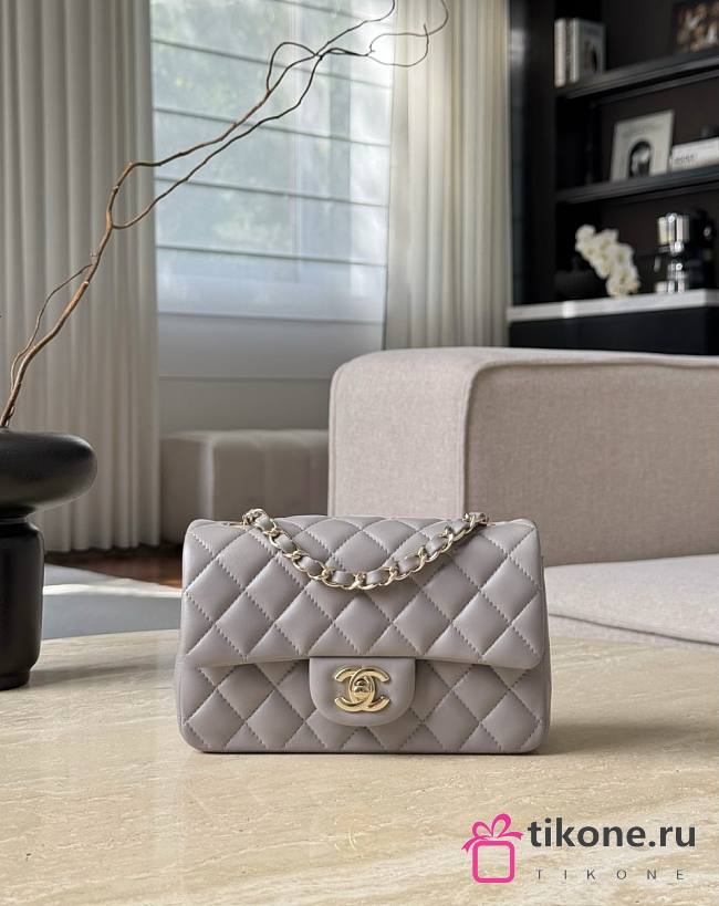Chanel Classic Light Gray Lamskin Light Gold Hardware Bag - 12x20x6cm - 1