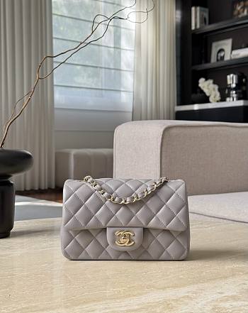 Chanel Classic Light Gray Lamskin Light Gold Hardware Bag - 12x20x6cm