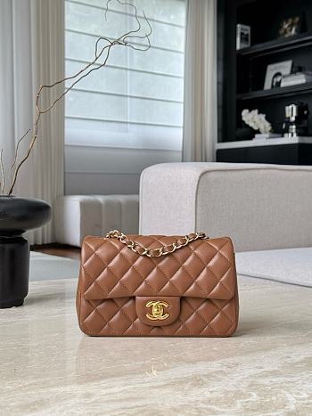 Chanel Classic Brown Lamskin Gold Hardware Bag - 12x20x6cm