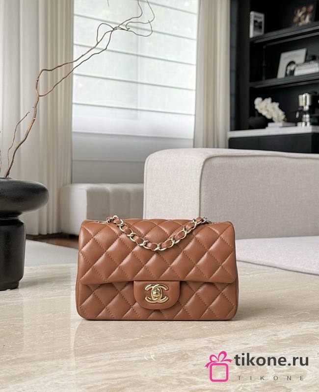 Chanel Classic Brown Lamskin Light Gold Hardware Bag - 12x20x6cm - 1