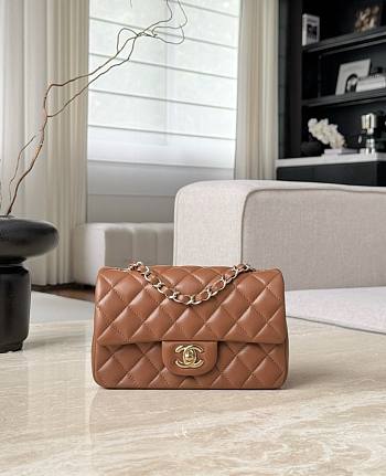 Chanel Classic Brown Lamskin Light Gold Hardware Bag - 12x20x6cm