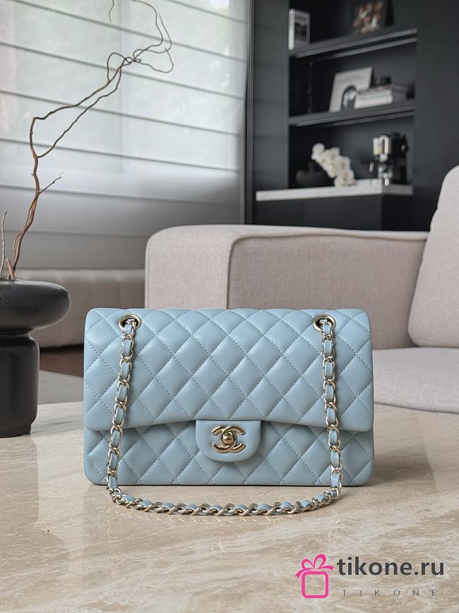 Chanel Classic Light Blue Lamskin Light Gold Hardware Bag - 15.5×25.5×6.5cm - 1