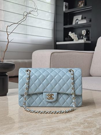 Chanel Classic Light Blue Lamskin Light Gold Hardware Bag - 15.5×25.5×6.5cm