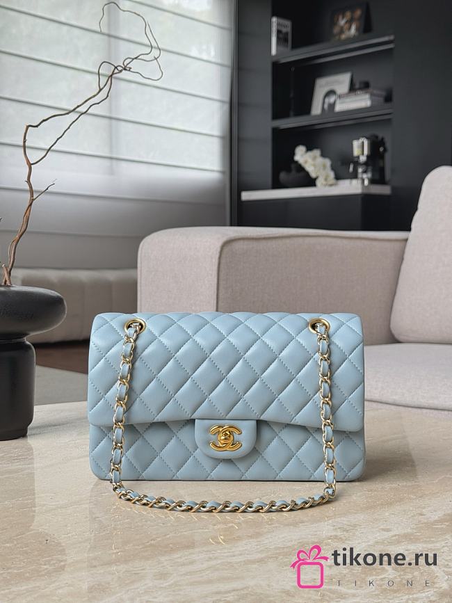 Chanel Classic Light Blue Lamskin Gold Hardware Bag - 15.5×25.5×6.5cm - 1