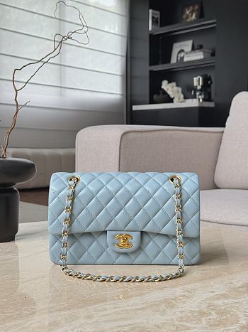 Chanel Classic Light Blue Lamskin Gold Hardware Bag - 15.5×25.5×6.5cm