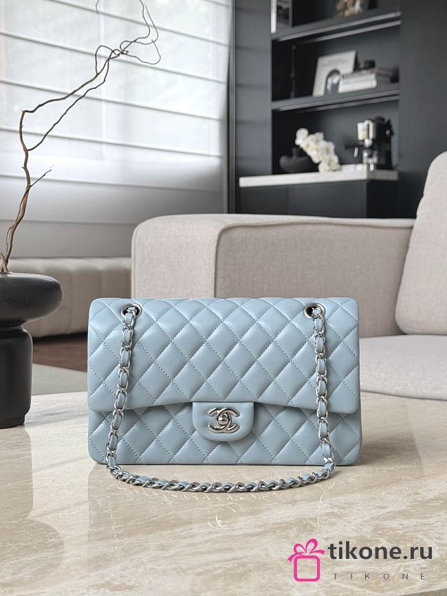Chanel Classic Light Blue Lamskin Silver Hardware Bag - 15.5×25.5×6.5cm - 1