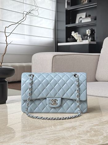 Chanel Classic Light Blue Lamskin Silver Hardware Bag - 15.5×25.5×6.5cm