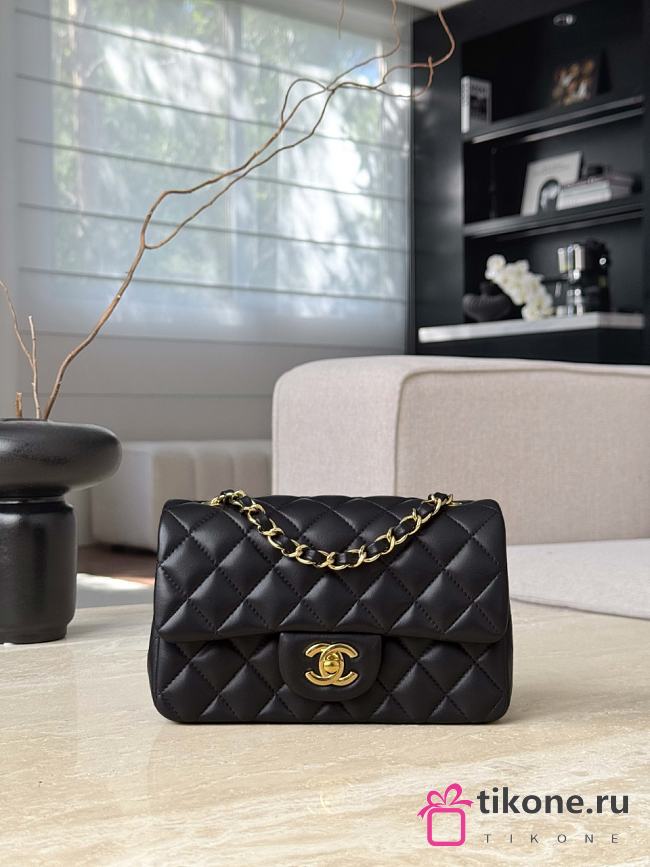 Chanel Classic Black Lamskin Gold Hardware Bag - 12x20x6cm - 1