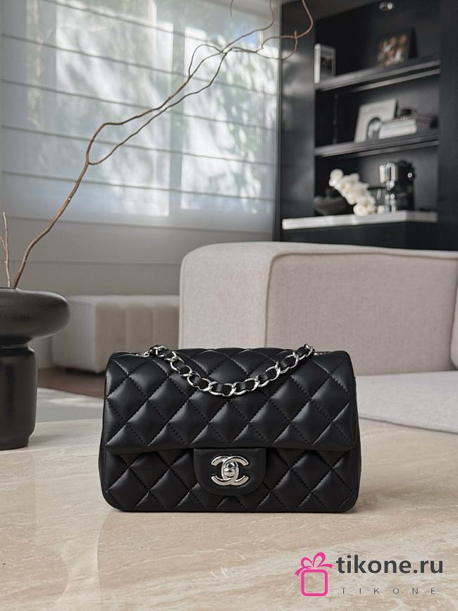 Chanel Classic Black Lamskin Silver Hardware Bag - 12x20x6cm - 1