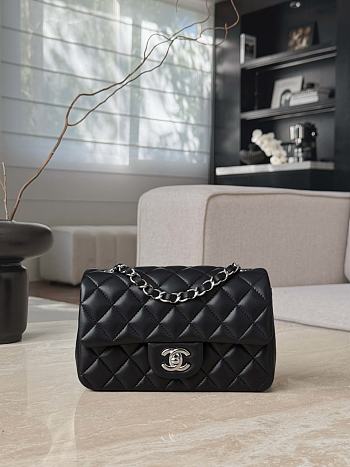Chanel Classic Black Lamskin Silver Hardware Bag - 12x20x6cm