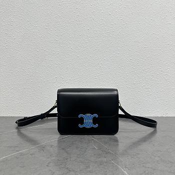 Celine Teen Triomphe Bag In Shiny Calfskin With Enamel Closure Black/Ultra Blue - 18.5x13.5x7cm