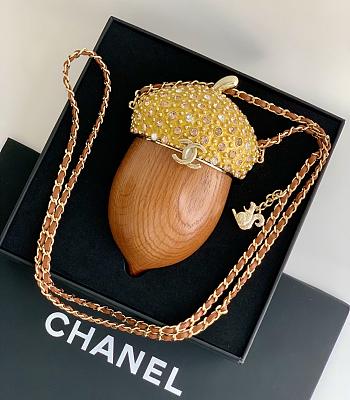 Chanel Acorn Minaudiere Wood, Strass & Gold-Tone Metal Brown & Golden AS6441 - 17x7x7cm