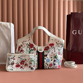 Gucci Giglio Small Tote Bag White And Multicolor Net ‎860845 - 25x20x15cm