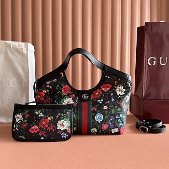 Gucci Giglio Small Tote Bag Black And Multicolor Net ‎860845 - 25x20x15cm