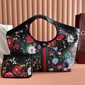Gucci Giglio Flora Large Tote Bag Black And Multicolor Flora Net - 60x47x16cm