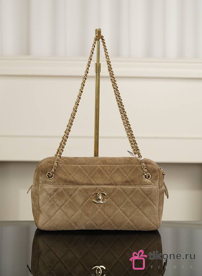 Chanel Maxi Camera Case, Suede Calfskin & Gold-Tone Metal Dark Beige AS6444 - 31.5x18x8cm - 1