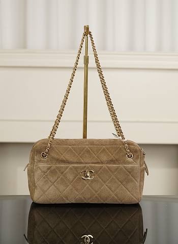 Chanel Maxi Camera Case, Suede Calfskin & Gold-Tone Metal Dark Beige AS6444 - 31.5x18x8cm