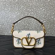 Valentino Garavani Locò Small Linen Shoulder Bag With Embroidery Neutrals - 20x11x5cm - 1